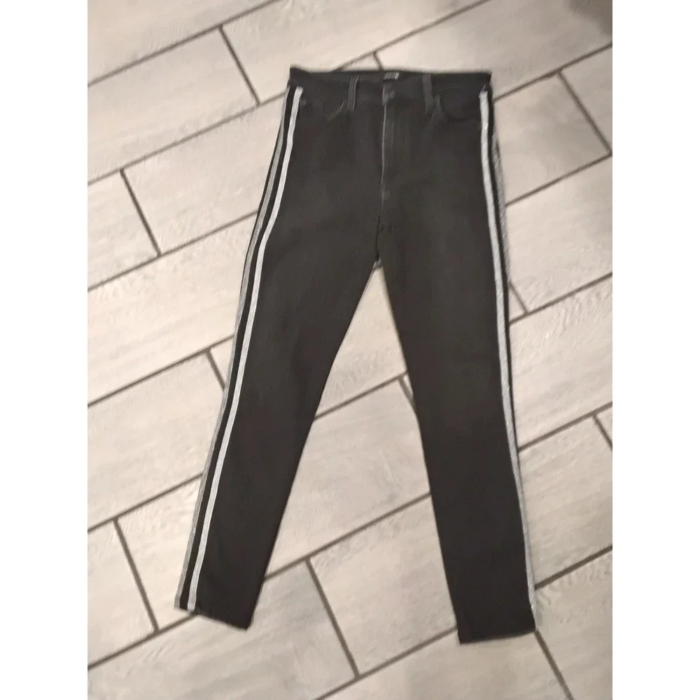 Joe's Jeans The Charlie High Rise Skinny Ankle Black Jeans Silver Stripes‎